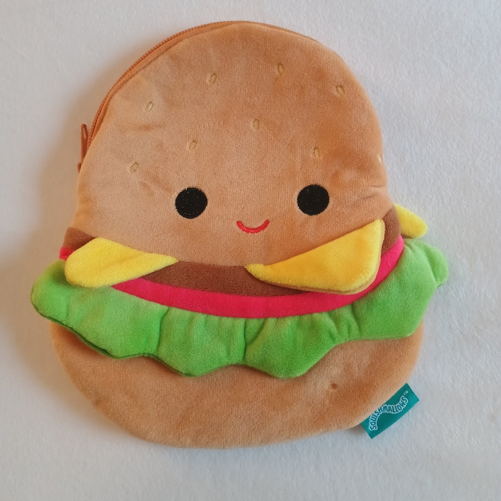 Squishmallows Carl The Burger Plush Pencil Case Pouch -Brown, Green, Red, Yellow